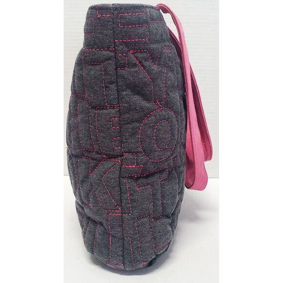 VTG Y2K Hello Kitty Shoulder Bag Grey/ Pink Quilted Raised Embroidery Tote Bag - Picture 3 of 12